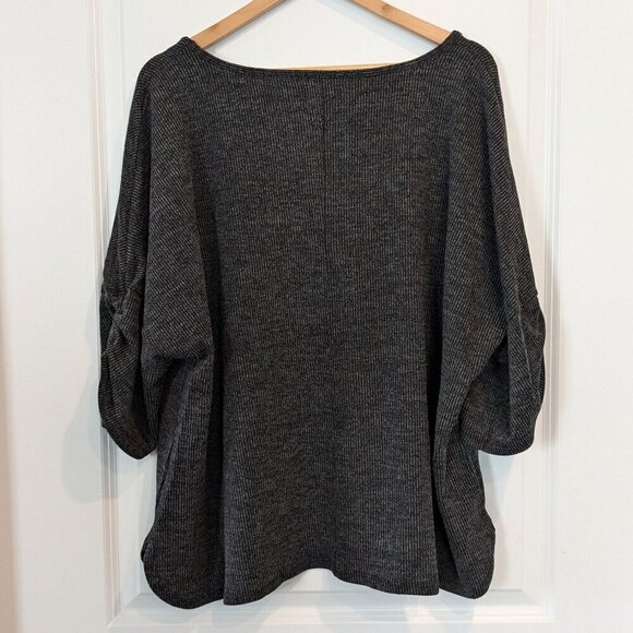 Max Studio Ruched Sleeve Top Size 3X Black Soft Ribbed Knit Comfy T-Shirt NWT - Picture 3 of 11